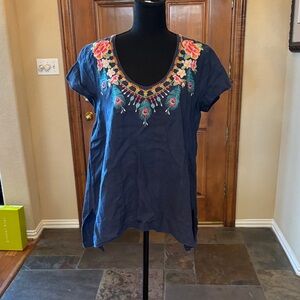 Embroidered Navy Blue Women's Top